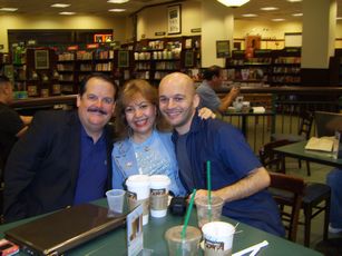 James L Paris and Patrick & Anna Dejean having Starbucks coffee at Barnes & Noble in Costa Mesa, California